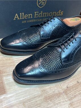 Allen Edmunds “Boca Raton” Men’s Black Woven Wingtip Derbies Sz 10.5D Md In 🇺🇸